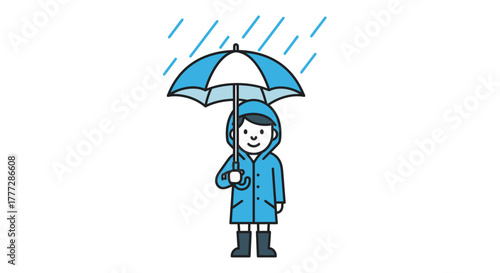 Illustration of a child under an umbrella in the rain offering a playful vibe expressing