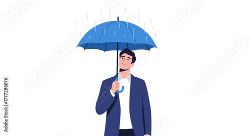Man with an umbrella in the rain illustrating resilience and thoughtful reflection during