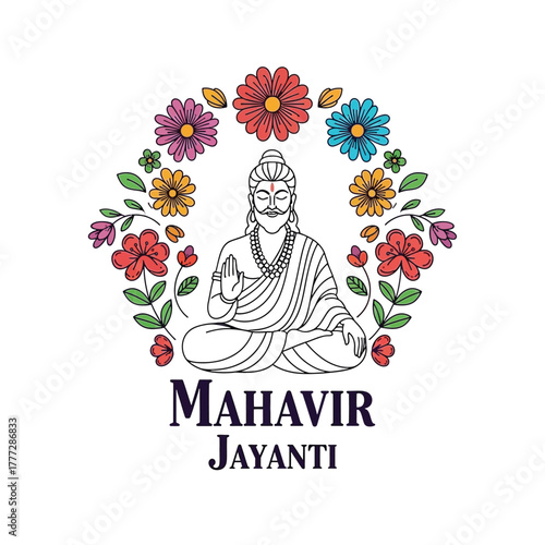 Flat illustration of Mahavir Jayanti with Flowers Accent Graphic