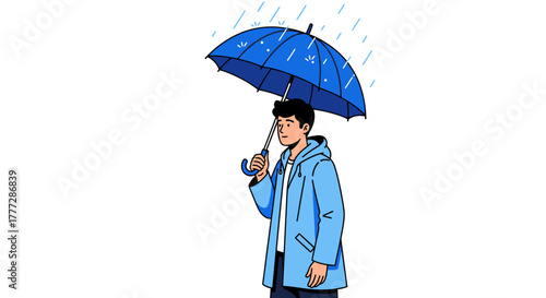 Stylized illustration of a person with an umbrella during a rainy day weather scene