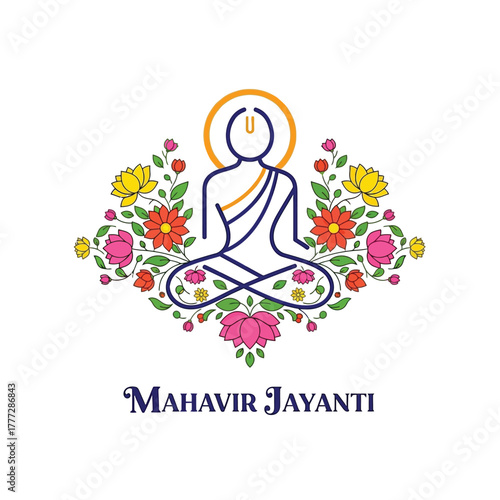 Flat illustration of Mahavir Jayanti with Flowers Accent Graphic