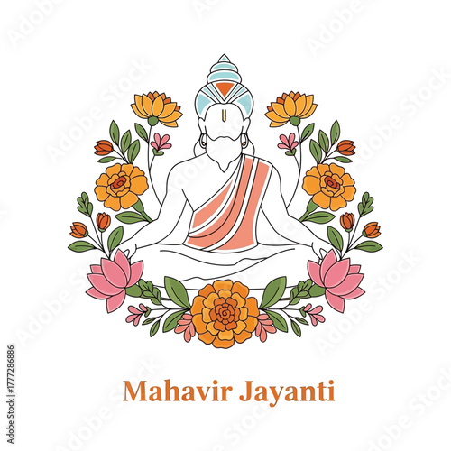Flat illustration of Mahavir Jayanti with Flowers Accent Graphic