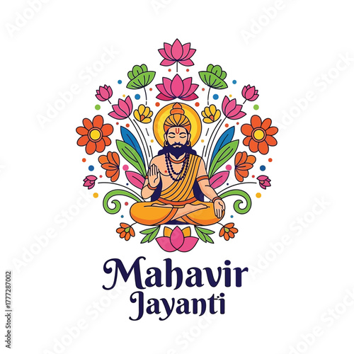 Flat illustration of Mahavir Jayanti with Flowers Accent Graphic