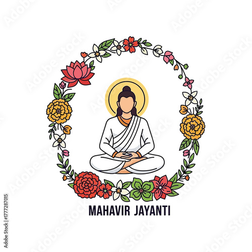 Flat illustration of Mahavir Jayanti with Flowers Accent Graphic