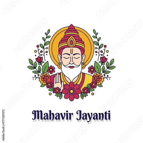 Flat illustration of Mahavir Jayanti with Flowers Accent Graphic