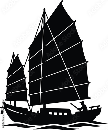 Silhouette vector of traditional boat sailing
