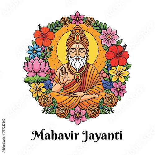 Flat illustration of Mahavir Jayanti with Flowers Accent Graphic
