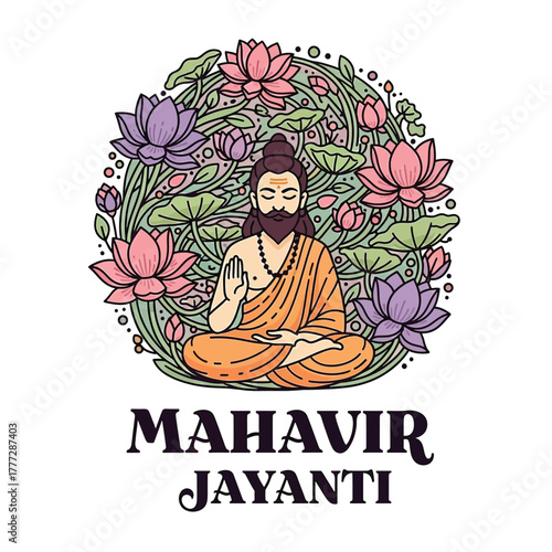 Flat illustration of Mahavir Jayanti with Flowers Accent Graphic