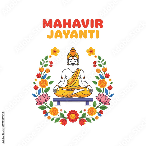 Flat illustration of Mahavir Jayanti with Flowers Accent Graphic