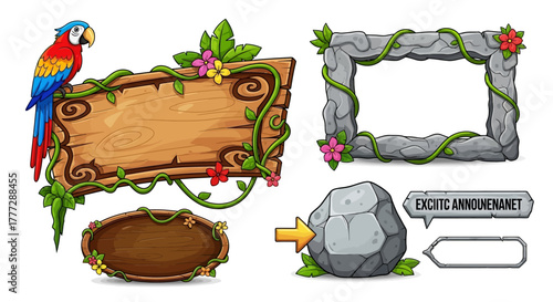 Jungle Themed Signboard Cliparts with Cartoon Style