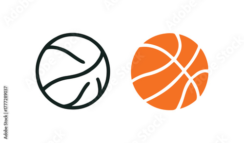 Simple hand drawn basketball icon and full color basketball