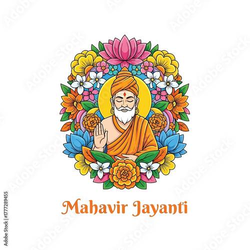 Flat illustration of Mahavir Jayanti with Flowers Accent Graphic