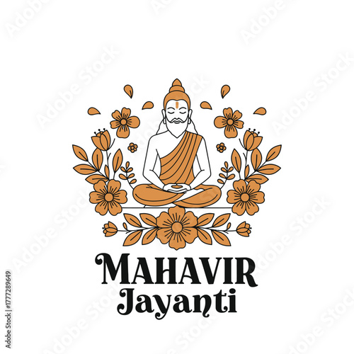 Flat illustration of Mahavir Jayanti with Flowers Accent Graphic