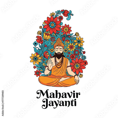 Flat illustration of Mahavir Jayanti with Flowers Accent Graphic
