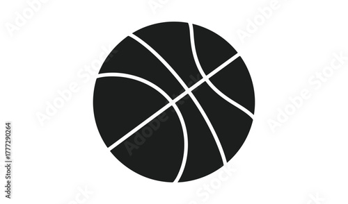 Simple black silhouette of a basketball with white lines
