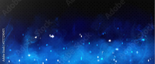 Magic smoke with sparkle dust and fog cloud on dark blue Halloween background. Mystical cosmic atmosphere by glowing stars and nebula mist in enchanted night sky scene on transparent backdrop.