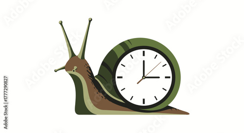Conceptual illustration symbolizing the slow passage of time with a snail and clock fusion