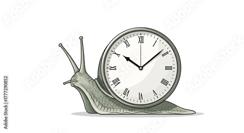 Conceptual artwork showcasing time perception with a snail and a clock face for its shell