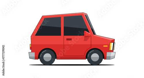 Vibrant red compact car illustration on white for automotive marketing and design projects