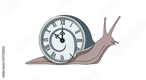 Conceptual artwork depicting a snail with a clock shell illustrating the slowness of time