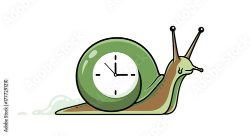 Conceptual Snail with Time Clock, Illustration of Slowness, Passing Time and Deadline Pressure or