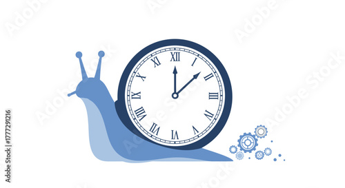 Conceptual illustration portraying time management with snail and clock symbology showing slowness