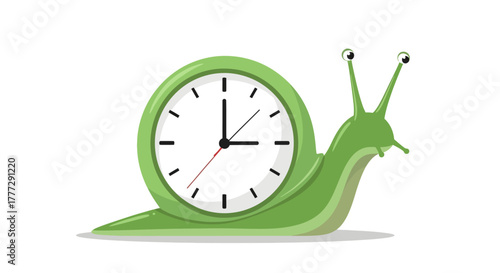 Whimsical clockwork snail illustration symbolizing slow time progression concept