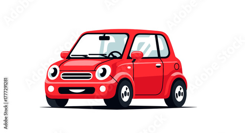 Cartoonish red vehicle with exaggerated features against a stark white backdrop image