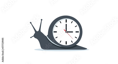 Conceptual illustration depicting time management with a snail carrying a clock symbol
