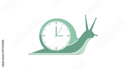 Time perception, slow pace concept illustration with snail clock design highlighting efficiency