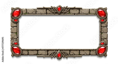 Stone Frame with Red Jewels for Game Interfaces and Decorative Elements
