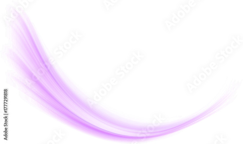Abstract flowing purple light streaks creating a graceful curve against a transparent background