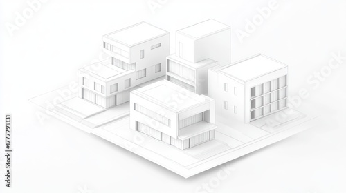 Wallpaper Mural Isometric view of white modern houses on a platform, architecture background use Torontodigital.ca
