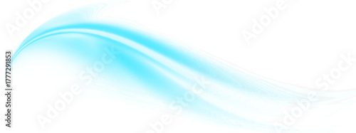 Abstract glowing teal blue light wave flowing gracefully against a transparent background