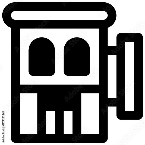 Bed and breakfast. Outlined stroke vector icon with black-filled details.