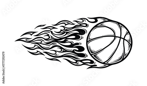 Basketball on fire illustration with dynamic flames and motion