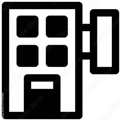 Hotel. Outlined stroke vector icon with black-filled details.