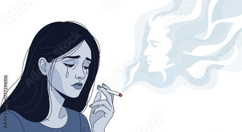Smoldering sadness: A stylized illustration of grief, loss, and addiction in cool tones