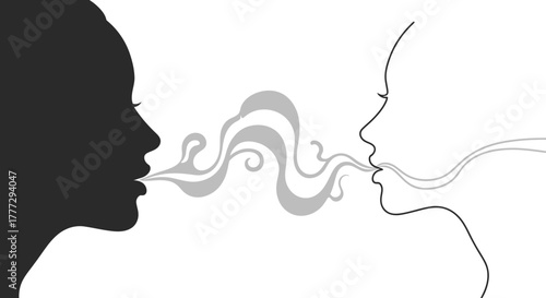 Profiles in conversation exchanging thoughts or contagion conveyed by air currents in stark