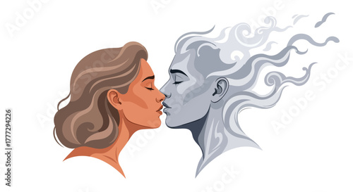 Melancholic bond between a woman and spectral figure showing an intimate love connection