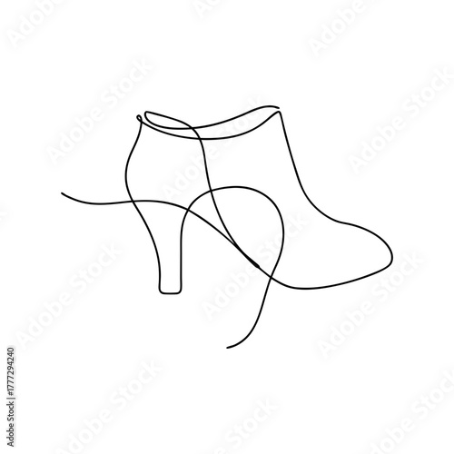 Continuous line art drawing of a women's high heeled boot