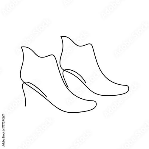 Single continuous line art drawing of pair of women's boots