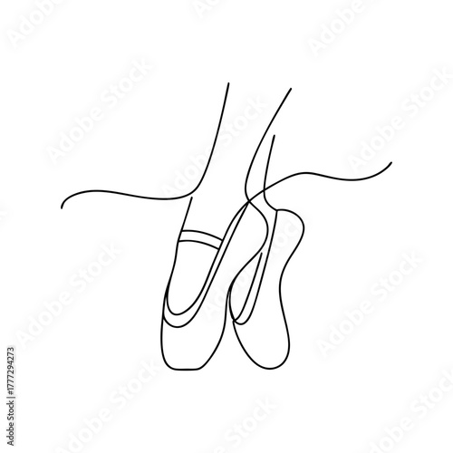 Continuous line drawing of female ballet dancer pointe shoes