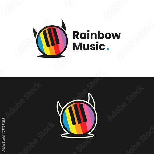 Vibrant rainbow music logo design with devil horns for a modern band or creative studio