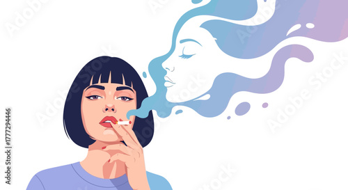 Stylized digital illustration of a woman with smoking apparition showcasing artistic