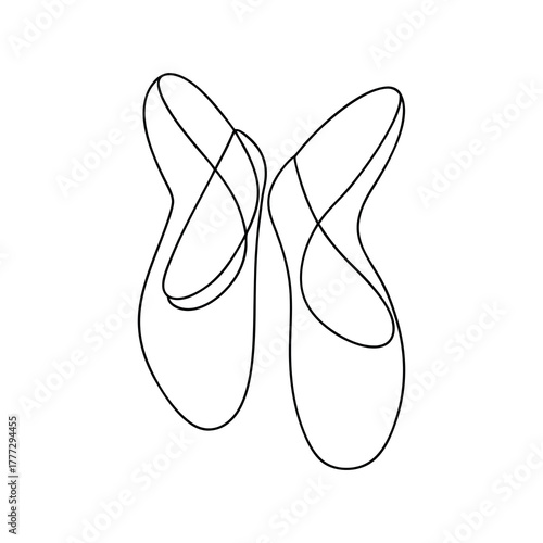 Minimalist continuous line art sketch of graceful dance shoes