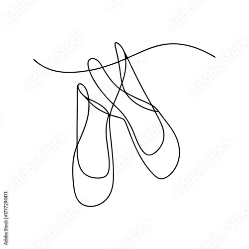 Minimalist single line drawing depicting two ballet slippers