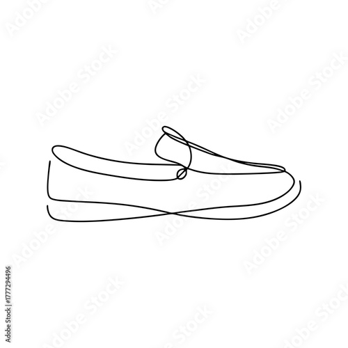 Continuous line drawing of a casual slip-on shoe artwork
