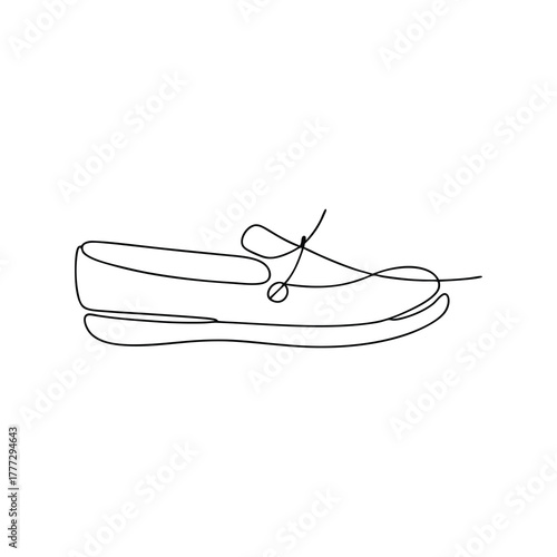 Minimalist continuous line art drawing of a single casual shoe