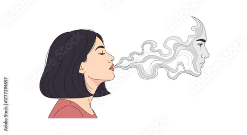 Conceptual artwork illustrating the emotional release through metaphorical vapor figure